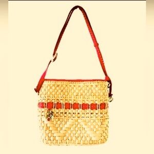 Brighton straw tote with pink leather trim